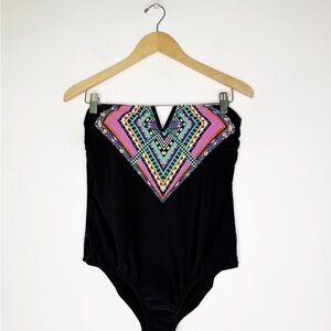 Jessica Simpson Black One Piece with Multicolor Geometric Design